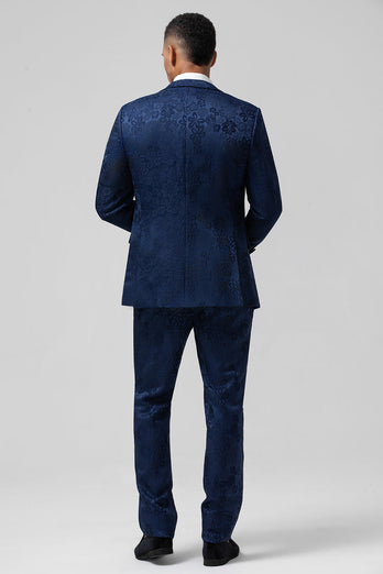 Hellrosa 3-Teiliger Spitzenrevers Jacquard Ballanzug mit einem Knopf