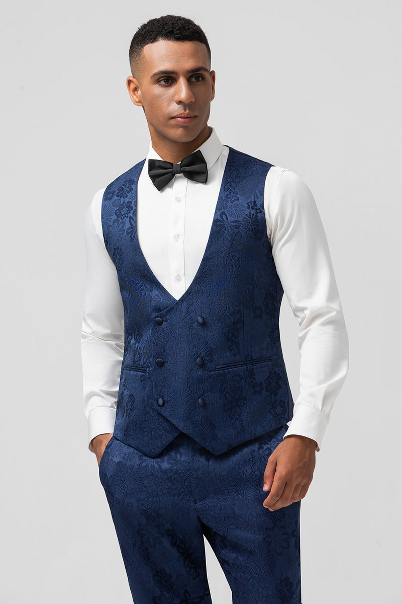Laden Sie das Bild in den Galerie-Viewer, Hellrosa 3-Teiliger Spitzenrevers Jacquard Ballanzug mit einem Knopf
