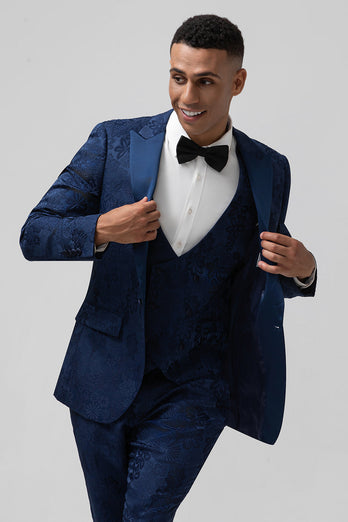 Hellrosa 3-Teiliger Spitzenrevers Jacquard Ballanzug mit einem Knopf