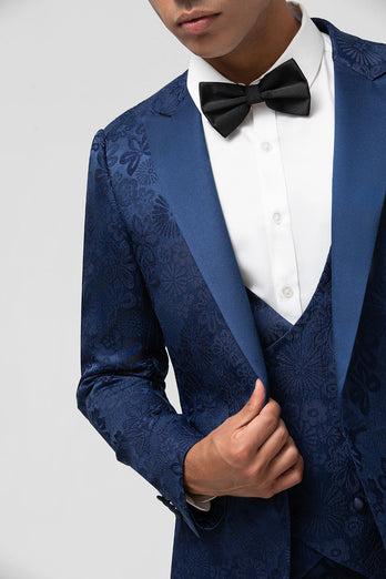 Hellrosa 3-Teiliger Spitzenrevers Jacquard Ballanzug mit einem Knopf