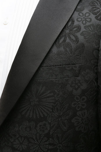 Dunkelblauer Spitzenrevers Ein-Knopf 2-Teiliger Jacquard Herren Abendanzug