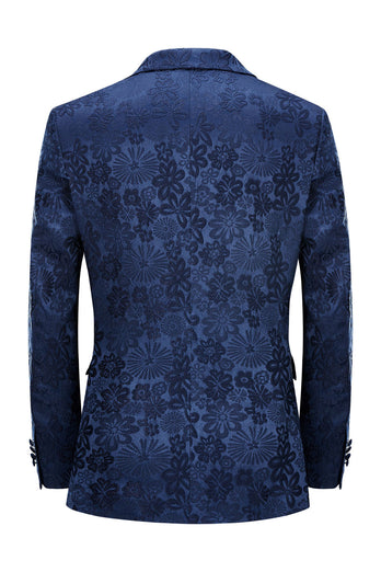 Dunkelblauer Spitzenrevers Ein-Knopf 2-Teiliger Jacquard Herren Abendanzug
