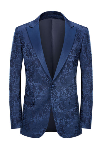 Dunkelblauer Spitzenrevers Ein-Knopf 2-Teiliger Jacquard Herren Abendanzug