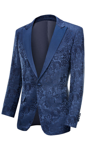 Dunkelblauer Spitzenrevers Ein-Knopf 2-Teiliger Jacquard Herren Abendanzug