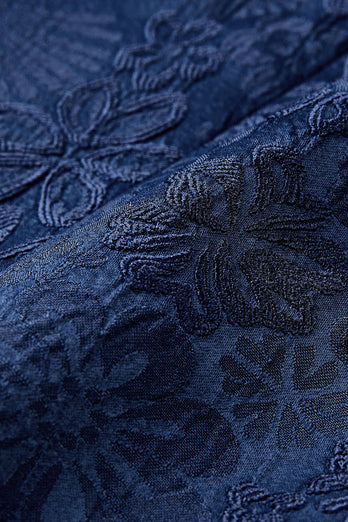 Dunkelblauer Spitzenrevers Ein-Knopf 2-Teiliger Jacquard Herren Abendanzug