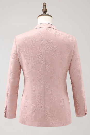 Hellrosa 3-Teiliger Spitzenrevers Jacquard Ballanzug mit einem Knopf