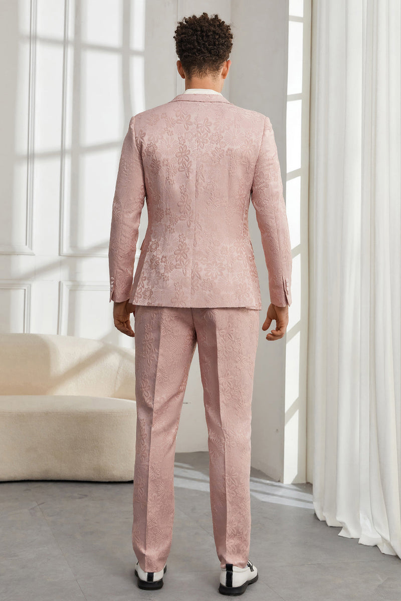 Laden Sie das Bild in den Galerie-Viewer, Silm Fit Hellrosa 2-Teiliger Ein-Knopf Jacquard Herren Abendanzug