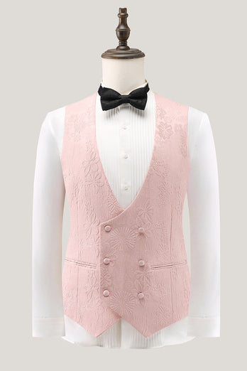 Hellrosa 3-Teiliger Spitzenrevers Jacquard Ballanzug mit einem Knopf