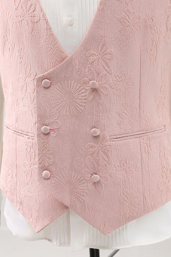 Hellrosa 3-Teiliger Spitzenrevers Jacquard Ballanzug mit einem Knopf