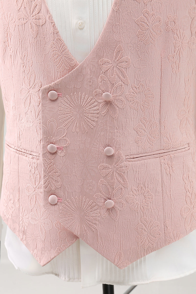 Laden Sie das Bild in den Galerie-Viewer, Hellrosa 3-Teiliger Spitzenrevers Jacquard Ballanzug mit einem Knopf