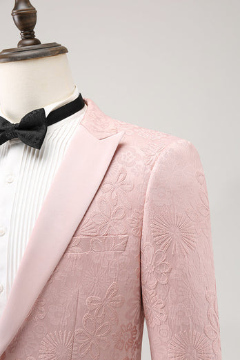 Hellrosa 3-Teiliger Spitzenrevers Jacquard Ballanzug mit einem Knopf