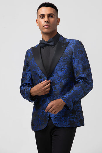Königsblauer Einreihe Spitzenrevers Jacquard Herren Ballblazer