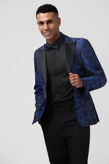 Königsblauer Einreihe Spitzenrevers Jacquard Herren Ballblazer