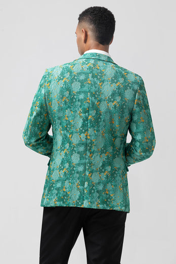Grüner Spitzenrevers 3-Teiliger Jacquard Herrenanzug mit einem Knopf