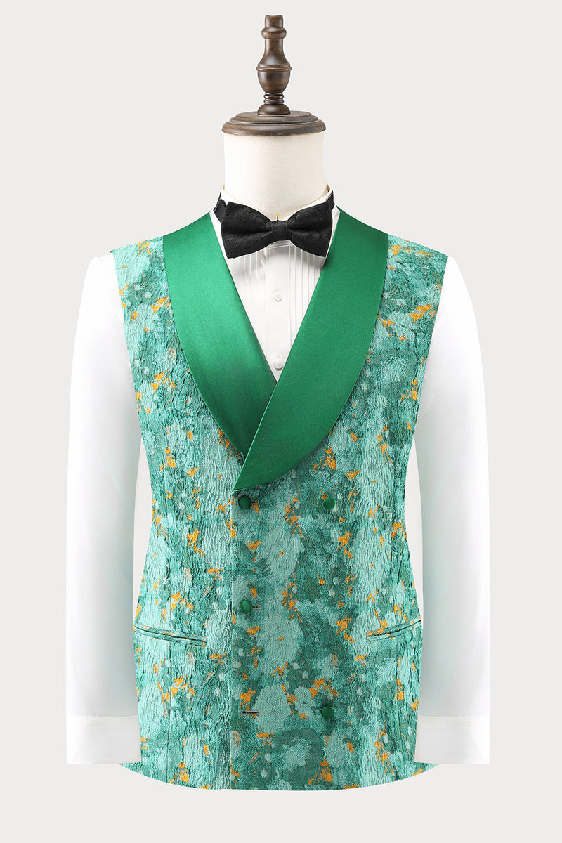 Laden Sie das Bild in den Galerie-Viewer, Grüner Spitzenrevers 3-Teiliger Jacquard Herrenanzug mit einem Knopf