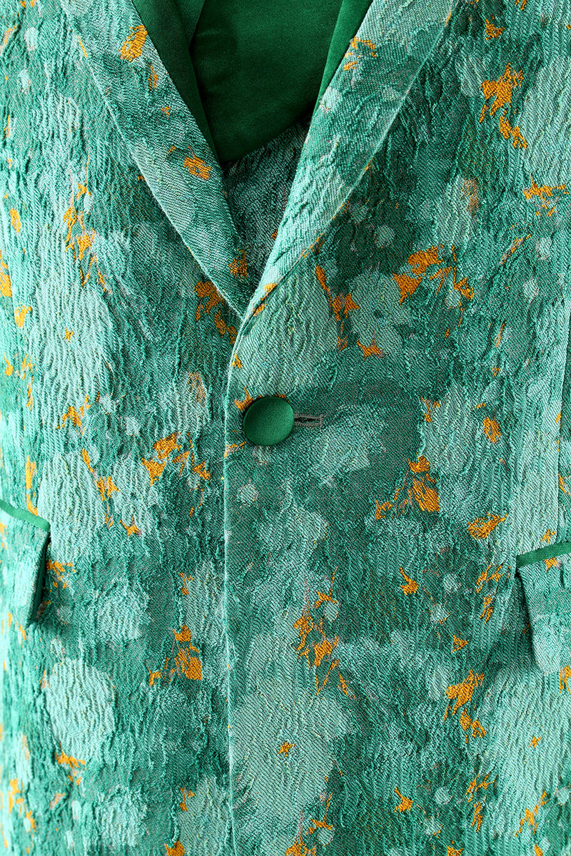 Laden Sie das Bild in den Galerie-Viewer, Grüner Spitzenrevers 3-Teiliger Jacquard Herrenanzug mit einem Knopf
