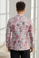 Laden Sie das Bild in den Galerie-Viewer, Schalrevers Ein-Knopf Rosa Blumen Jacquard 2-Teiliger Smoking Anzug
