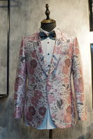 Laden Sie das Bild in den Galerie-Viewer, Rosa Blumen Jacquard Schal Revers 2-Teiliger Abschlussball Abendanzug