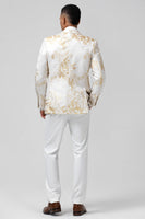 Laden Sie das Bild in den Galerie-Viewer, Champagner 2-Teiliger Spitzenrevers Jacquard Herren Ballanzug mit einem Knopf