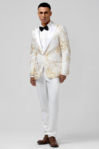 Champagner 2-Teiliger Spitzenrevers Jacquard Herren Ballanzug mit einem Knopf