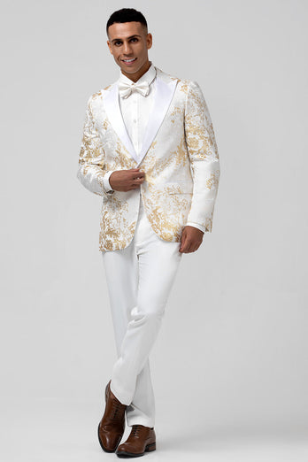 Champagner 2-Teiliger Spitzenrevers Jacquard Herren Ballanzug mit einem Knopf