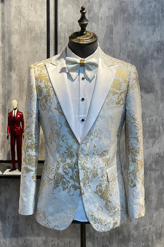 Champagne Spitzenrevers Pailletten Herren Ein-Knopf Ballblazer Abendanzug