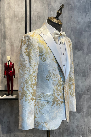 Champagne Spitzenrevers Pailletten Herren Ein-Knopf Ballblazer Abendanzug