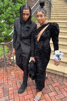 Laden Sie das Bild in den Galerie-Viewer, Schwarzer Schal Revers Jacquard 2-Teiliger Herren-Smokinganzug