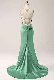 Eucalyptus Meerjungfrau Spaghettiträger Langes Ballkleid