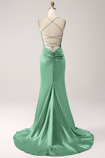Eucalyptus Meerjungfrau Spaghettiträger Langes Ballkleid