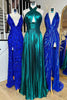 Laden Sie das Bild in den Galerie-Viewer, Glitzerndes Türkis Neckholder Rückenfreies Langes Abendkleid mit Schlitz