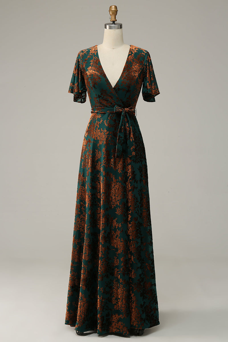 Laden Sie das Bild in den Galerie-Viewer, Leely Burnout Velvet Dark Green Mother of Bride Dress