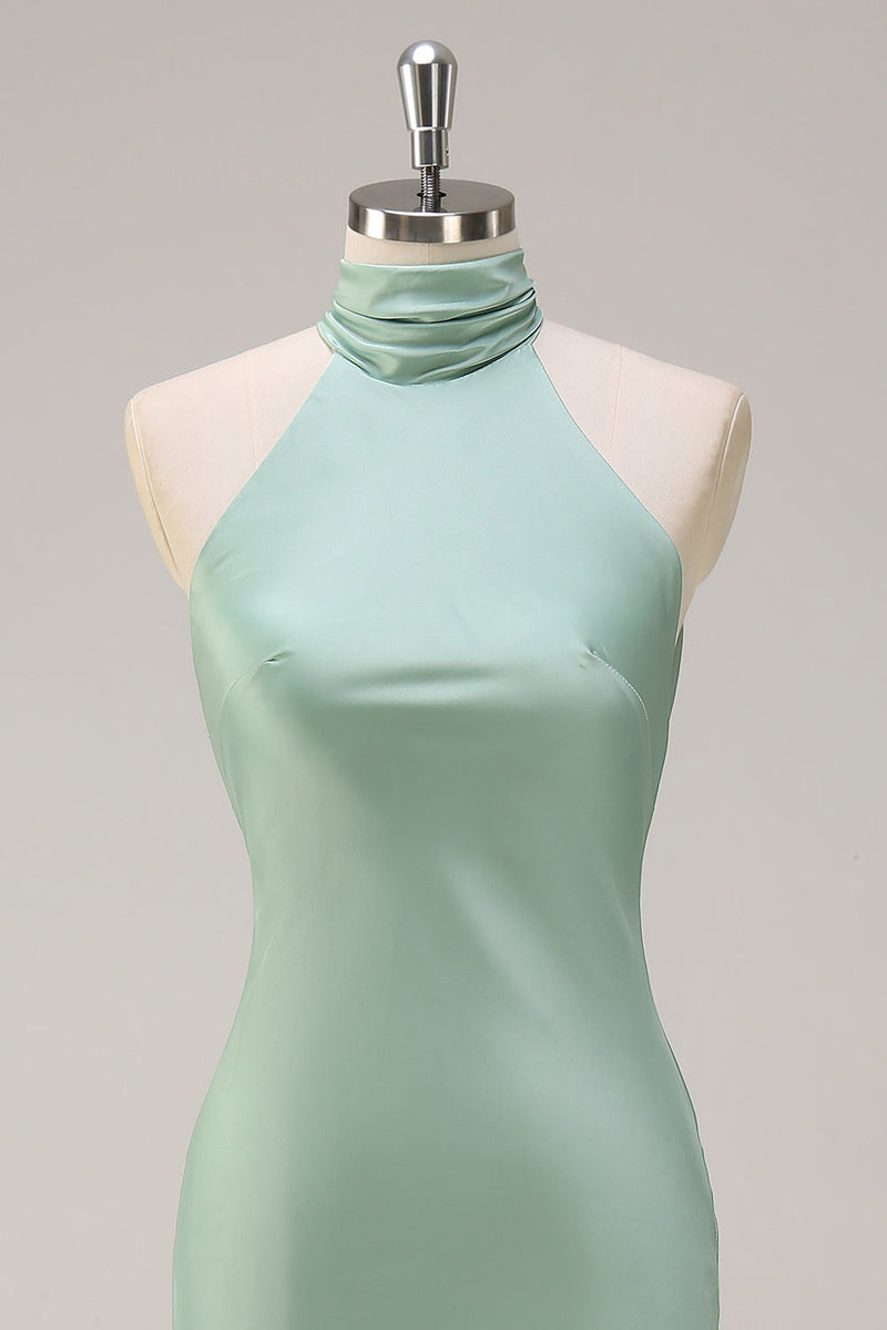 Laden Sie das Bild in den Galerie-Viewer, Agave Meerjungfrau Neckholder Langes Brautjungfernkleid mit Offenem Rücken