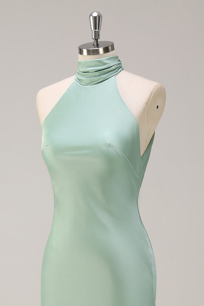 Laden Sie das Bild in den Galerie-Viewer, Agave Meerjungfrau Neckholder Langes Brautjungfernkleid mit Offenem Rücken