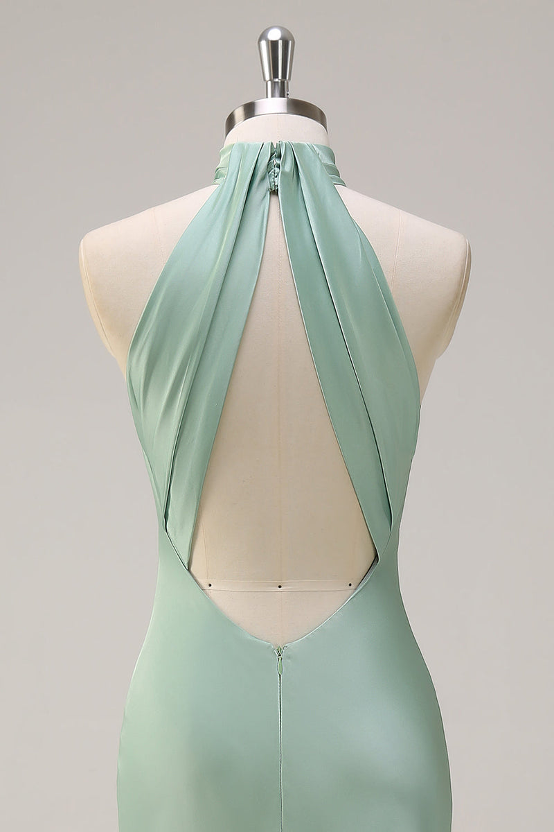 Laden Sie das Bild in den Galerie-Viewer, Agave Meerjungfrau Neckholder Langes Brautjungfernkleid mit Offenem Rücken