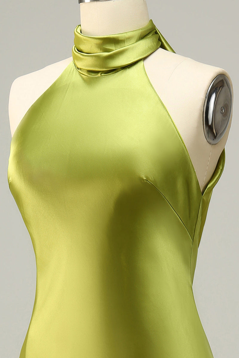 Laden Sie das Bild in den Galerie-Viewer, Agave Meerjungfrau Neckholder Langes Brautjungfernkleid mit Offenem Rücken
