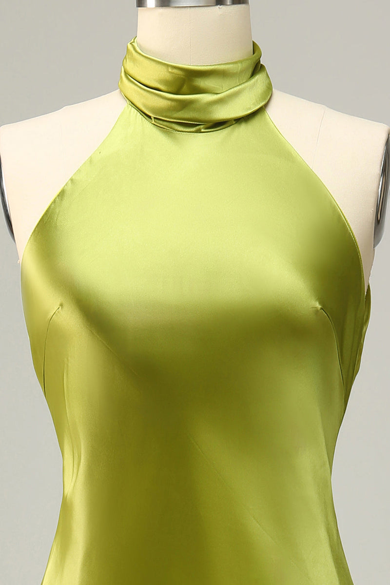 Laden Sie das Bild in den Galerie-Viewer, Agave Meerjungfrau Neckholder Langes Brautjungfernkleid mit Offenem Rücken