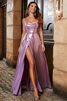 Laden Sie das Bild in den Galerie-Viewer, Funkelnd Rosa A Linie Spaghettiträger Langes Abiballkleider Mit Schlitz