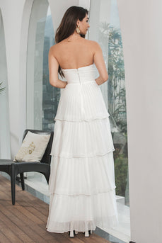 Einfaches weißes Plissiertes Gestuftes Hochzeitsfeierkleid