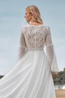Laden Sie das Bild in den Galerie-Viewer, Lange Ärmel Elfenbein A-Linien Brautkleid mit Spitze