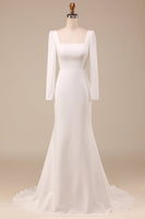 Laden Sie das Bild in den Galerie-Viewer, Leely Women Ivory Wedding Dress Mermaid Square Neck Bridal Dress With Long Sleeves