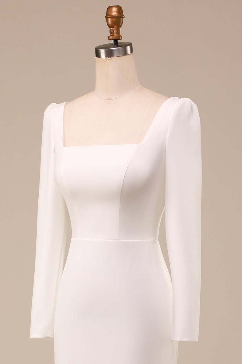 Laden Sie das Bild in den Galerie-Viewer, Elfenbein Meerjungfrau Eckiger Ausschnitt Brautkleid mit Lange Ärmel