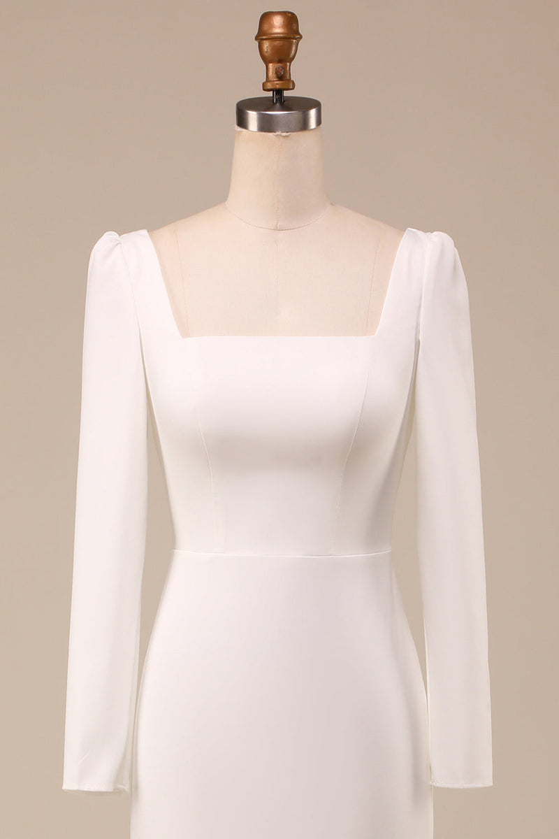 Laden Sie das Bild in den Galerie-Viewer, Elfenbein Meerjungfrau Eckiger Ausschnitt Brautkleid mit Lange Ärmel