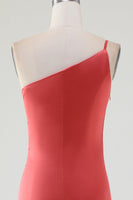 Laden Sie das Bild in den Galerie-Viewer, Terrakotta-Etui-Eine-Schulter-bodenlanges, plissiertes Satin-Brautjungfernkleid