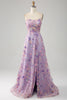 Laden Sie das Bild in den Galerie-Viewer, Mauve A Linie Spaghettiträger Korset Langes Ballkleid mit Applikationen