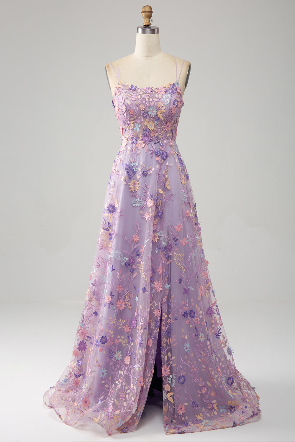 Mauve A Linie Spaghettiträger Korset Langes Ballkleid mit Applikationen