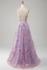 Laden Sie das Bild in den Galerie-Viewer, Mauve A Linie Spaghettiträger Korset Langes Ballkleid mit Applikationen