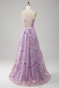 Mauve A Linie Spaghettiträger Korset Langes Ballkleid mit Applikationen