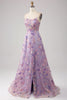 Laden Sie das Bild in den Galerie-Viewer, Mauve A Linie Spaghettiträger Korset Langes Ballkleid mit Applikationen