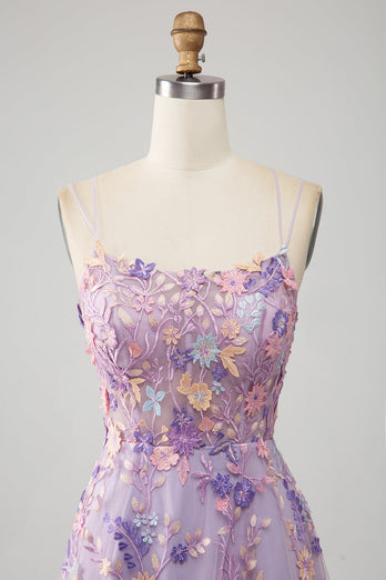 Mauve A Linie Spaghettiträger Korset Langes Ballkleid mit Applikationen